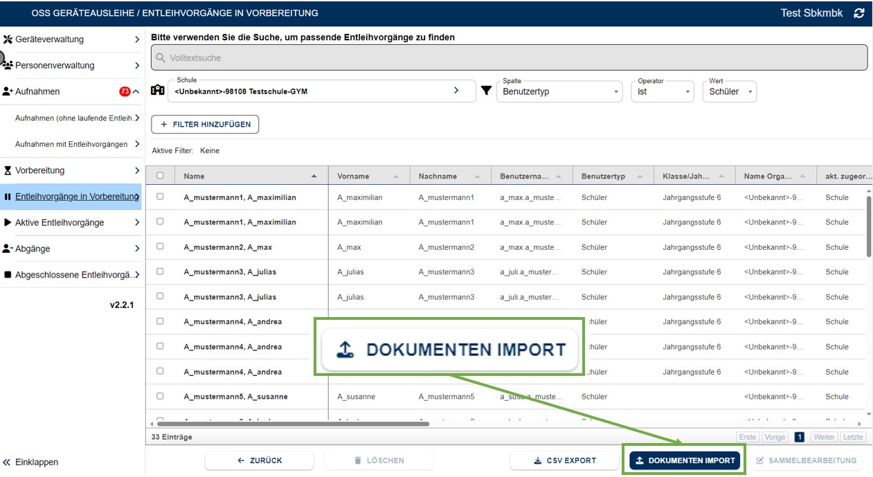 Dokumentenimport dialog