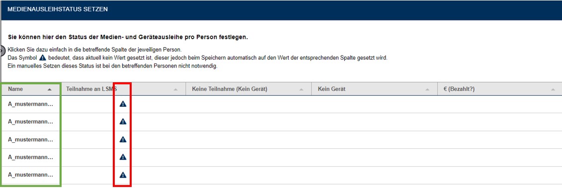 Medienausleihstatus Auswahl bearbeiten